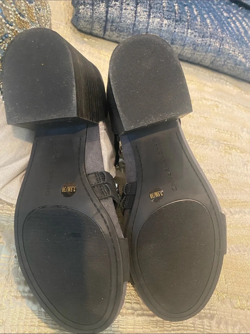 Lucky Brand Black Studded Block Heel Sandals